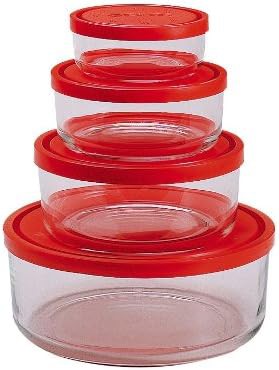 Four piece glass storage set with red lids — photo 4