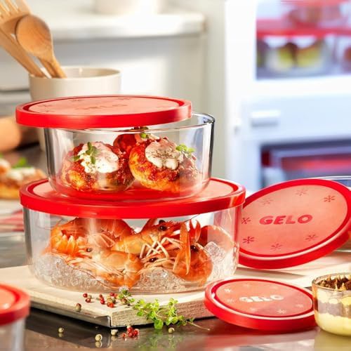 Four piece glass storage set with red lids — photo 5