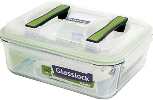 Large rectangular glass container with white lid