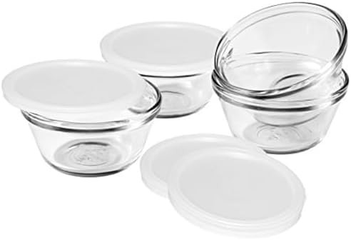 Six ounce glass custard cups with lids