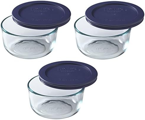 Two cup round bowls with blue lids
