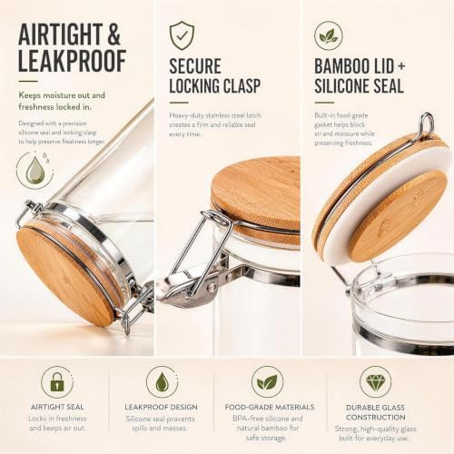 Glass coffee canister with airtight bamboo lid — photo 4