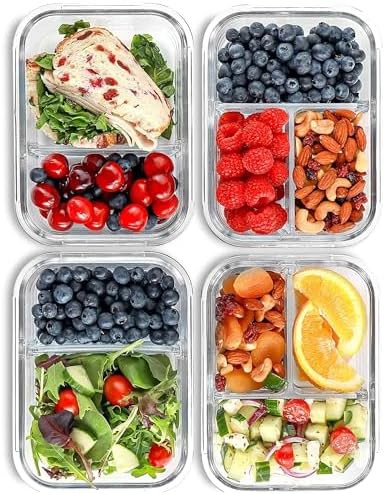 Leak proof divided glass food storage containers