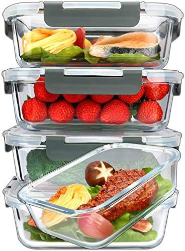 Gray 36 oz glass food storage containers 5 pack