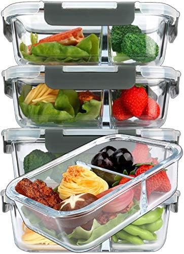 Five pack of two compartment glass lunch containers