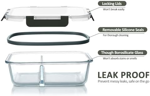 Five pack of two compartment glass lunch containers — photo 3