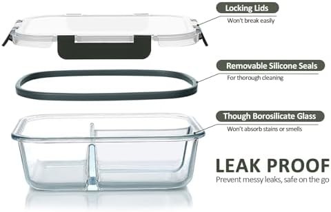 Five pack of three compartment glass meal prep containers — photo 3