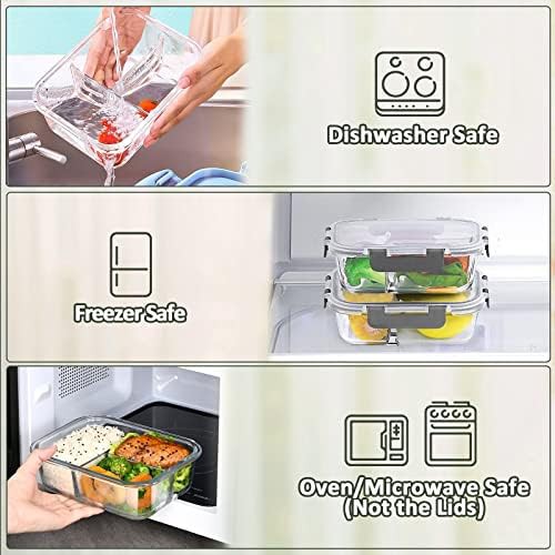 Five pack of three compartment glass meal prep containers — photo 4