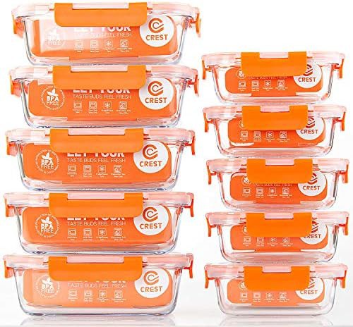 Ten pack of glass meal prep containers