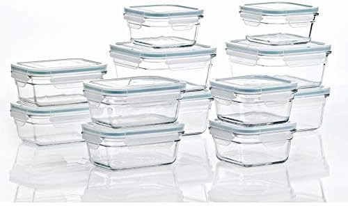Stackable tapered glass containers with locking lids