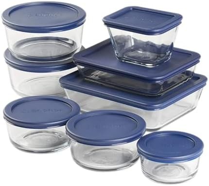 Sixteen piece round set with navy lids