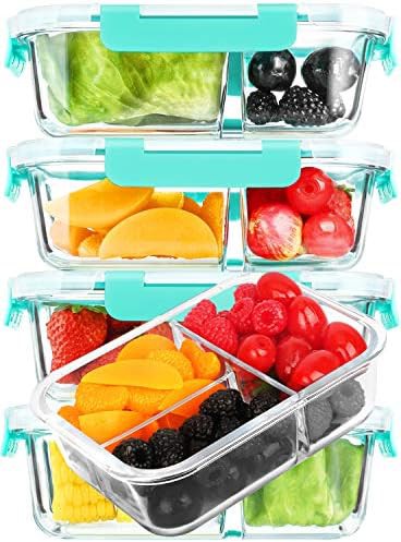 Gray 36 oz divided glass containers 5 pack