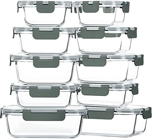 Gray small glass food containers 10 pack