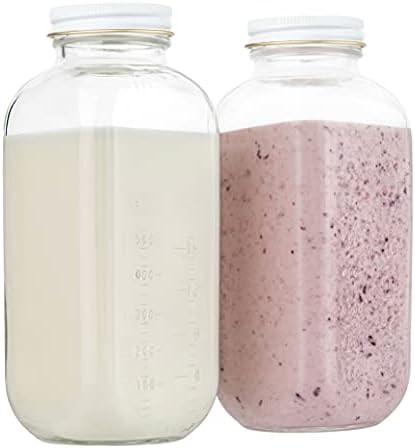 Square glass milk bottle with white metal lid