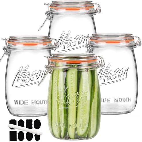 Four pack of airtight hinged lid glass jars