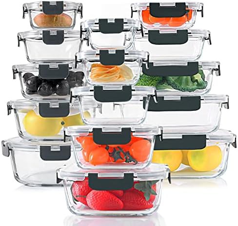 KOMUEE 30 pieces glass food storage containers gray