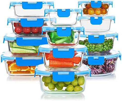 KOMUEE 24 pieces glass food storage containers blue