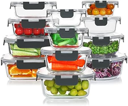 KOMUEE 24 pieces glass food storage containers gray
