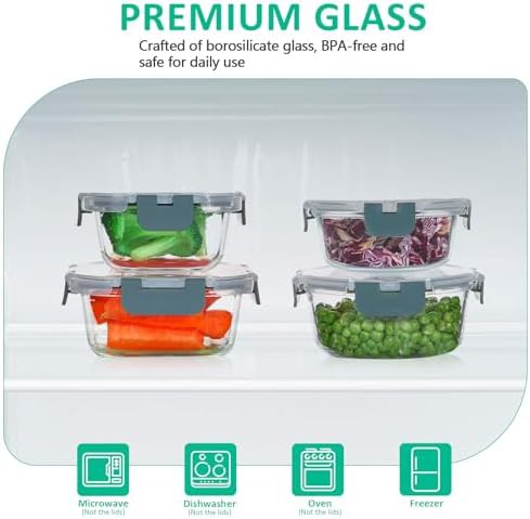 KOMUEE 24 pieces glass food storage containers gray — photo 3