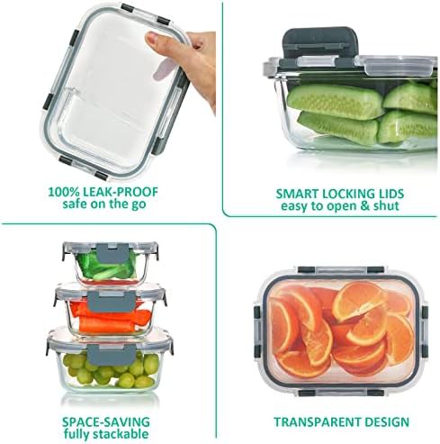 KOMUEE 24 pieces glass food storage containers gray — photo 4