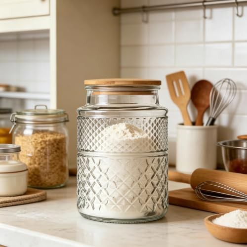 Large vintage glass jar with bamboo lid — photo 4