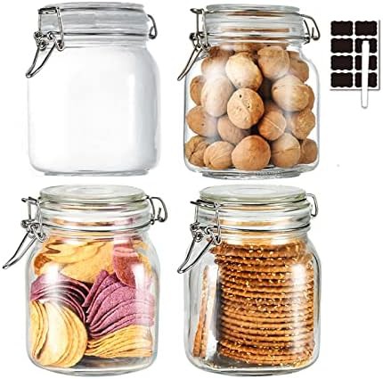 Square glass jars with airtight clamp lids
