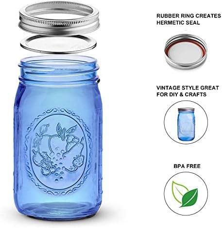 Blue wide mouth glass mason jars — photo 3