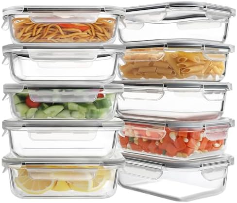 Grey lid 22oz glass meal prep containers