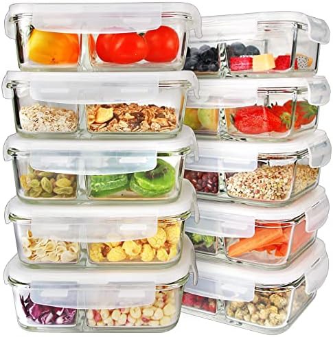 Ten pack glass meal prep bowls with lids