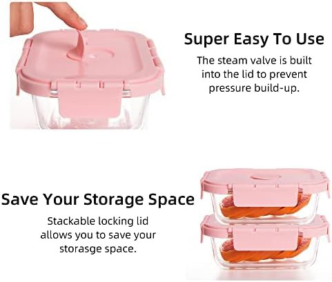 Pink glass meal prep jars with steam vents — photo 4
