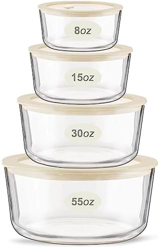 Round glass meal prep containers with vented lids