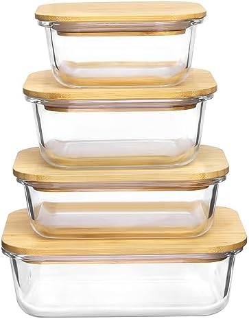 Glass meal prep containers with bamboo lids