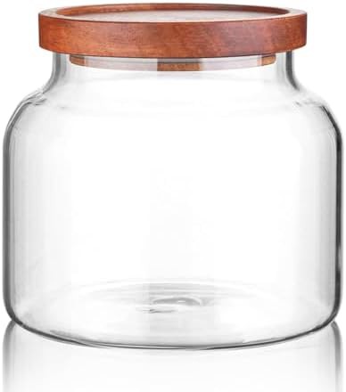 Medium glass storage canister with bamboo lid