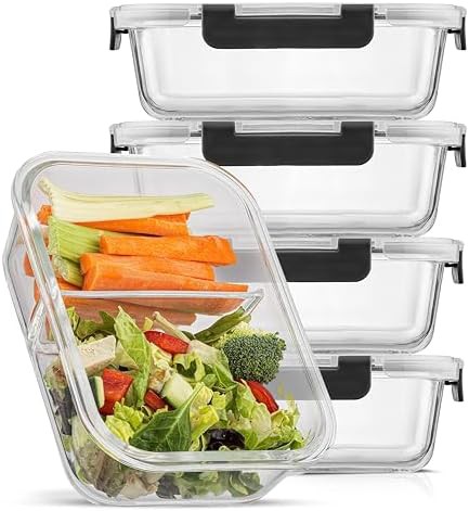 Divided glass bento box storage set