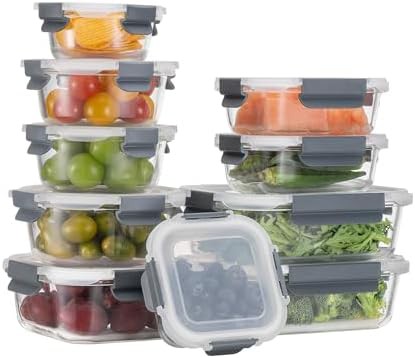 Round glass meal prep containers with locking lids