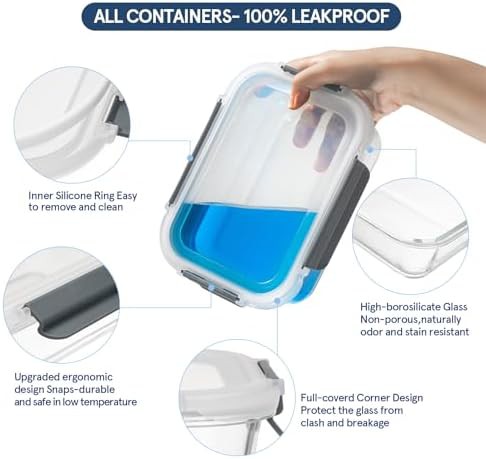Round glass meal prep containers with locking lids — photo 3