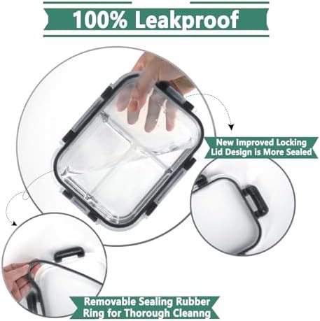 8 pack 36oz 3 compartment borosilicate glass containers — photo 3