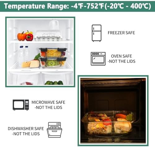8 pack 36oz 3 compartment borosilicate glass containers — photo 4