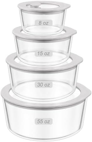 Round glass containers with gray seals