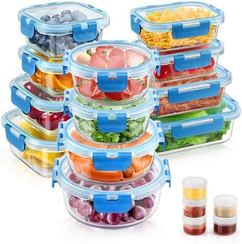 Blue round airtight glass lunch container set