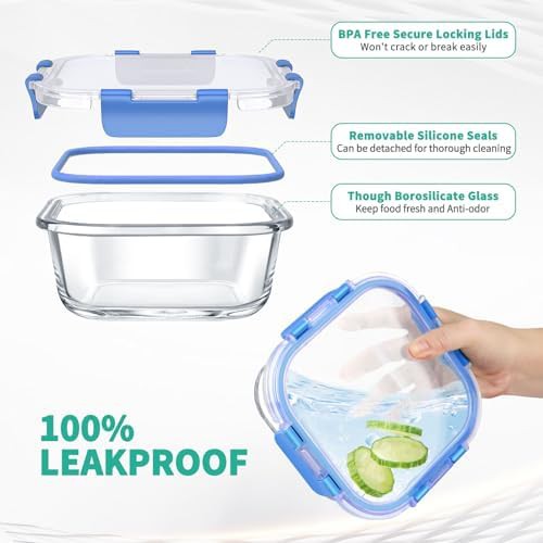 Blue round airtight glass lunch container set — photo 3