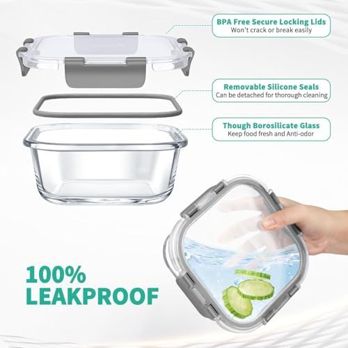 Gray round glass food storage 34 piece set — photo 3