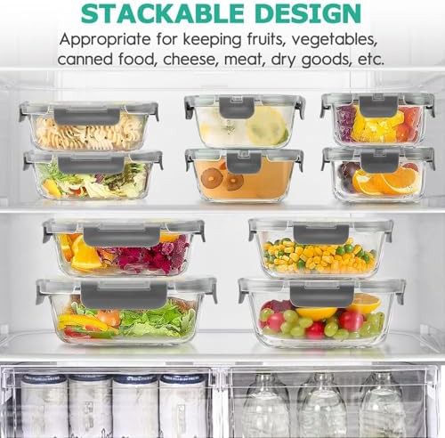 Gray round glass food storage 34 piece set — photo 5