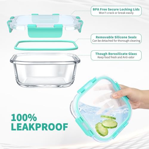 Green round glass meal prep containers 34 piece set — photo 3