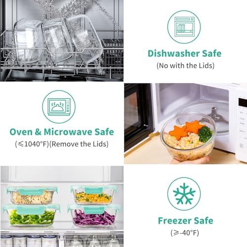 Green round glass meal prep containers 34 piece set — photo 4