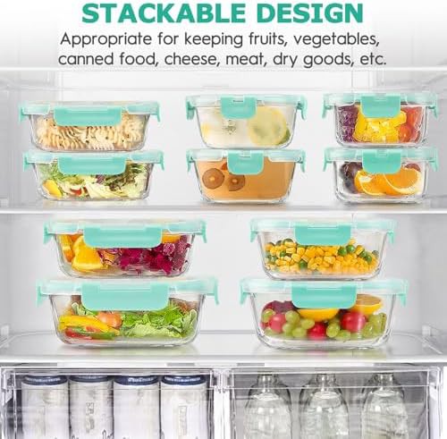 Green round glass meal prep containers 34 piece set — photo 5
