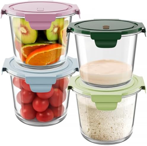 Round glass containers with vented lids