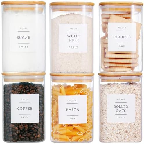 Square glass jars with bamboo lids and labels