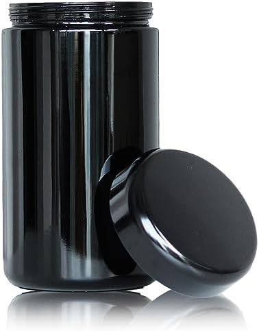 Large black glass coffee storage jar