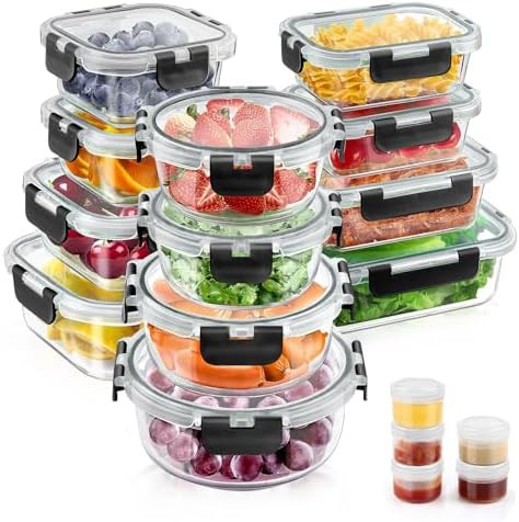 Black square glass meal prep containers 34 piece set